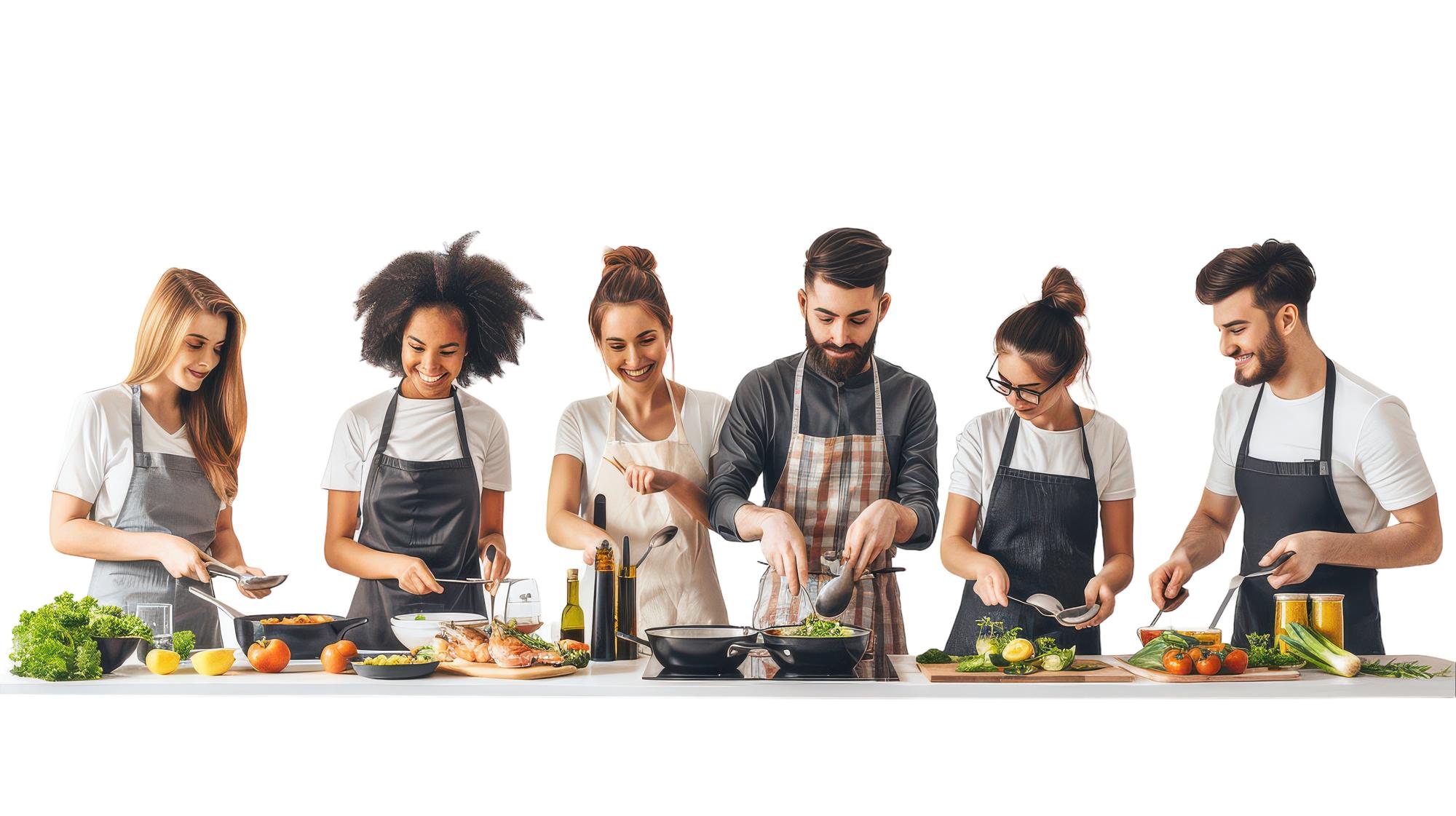 grupa pracuje nad techniką smażenia